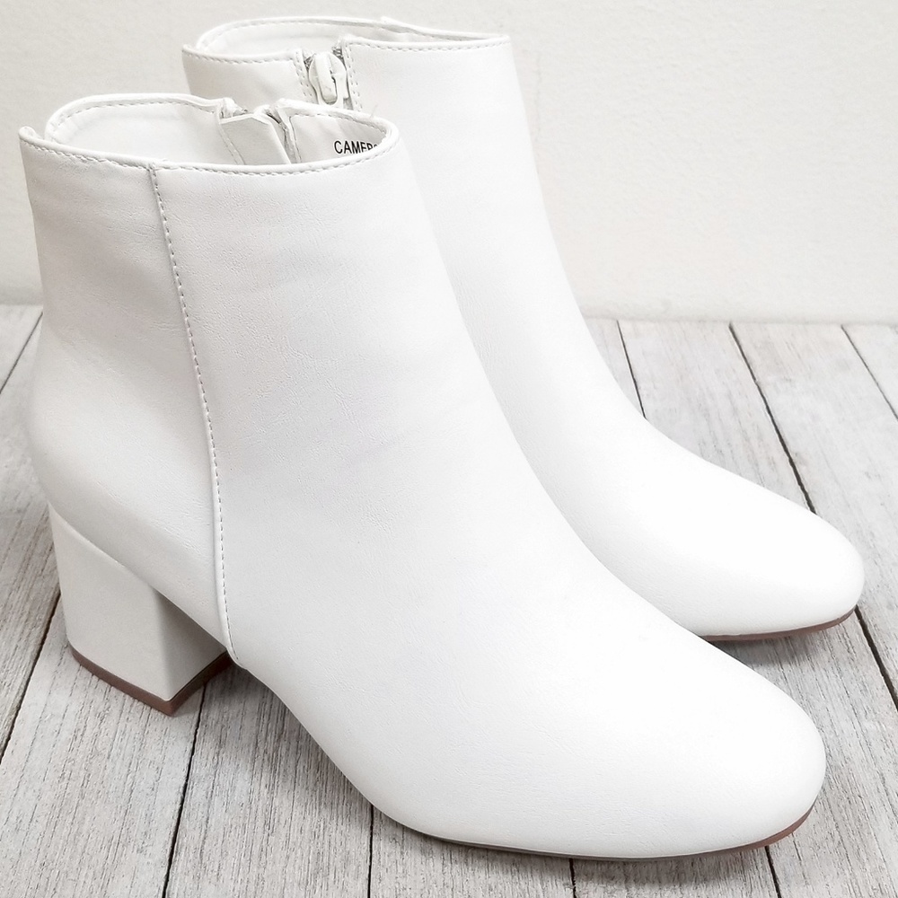 New White Chunky Heel Ankle Boots Booties - Picture 2 of 5
